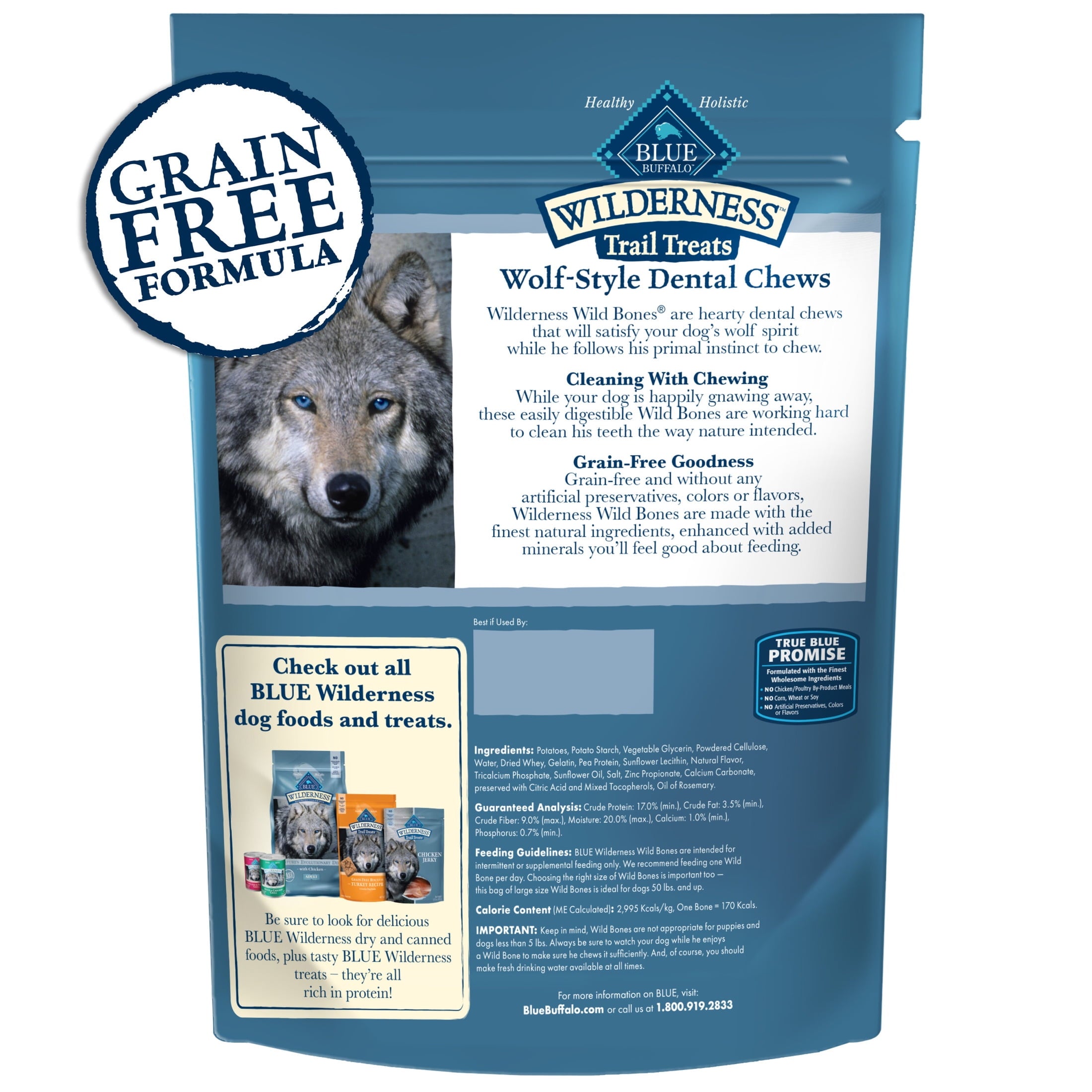 Blue Buffalo Wilderness Wild Bones Dental Chews Dog Treats, Regular, 27-oz Bag