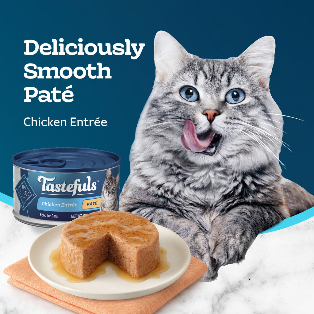 (6 pack) Blue Buffalo Tastefuls Natural Wet Cat Food, Adult, Chicken Paté, 3-oz. Can