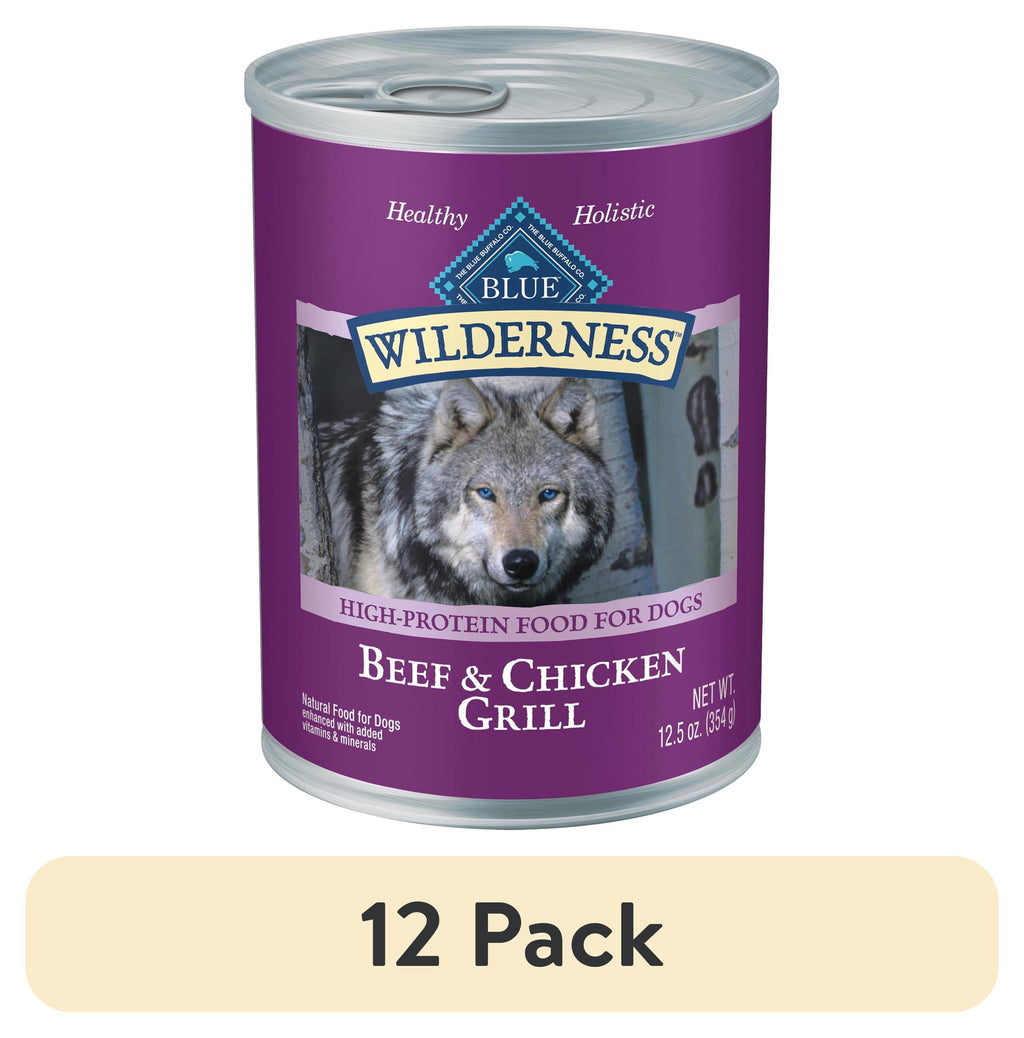 (12 pack) Blue Buffalo Wilderness Adult Wet Dog Food Beef & Chicken Grill, 12.5-oz. Can