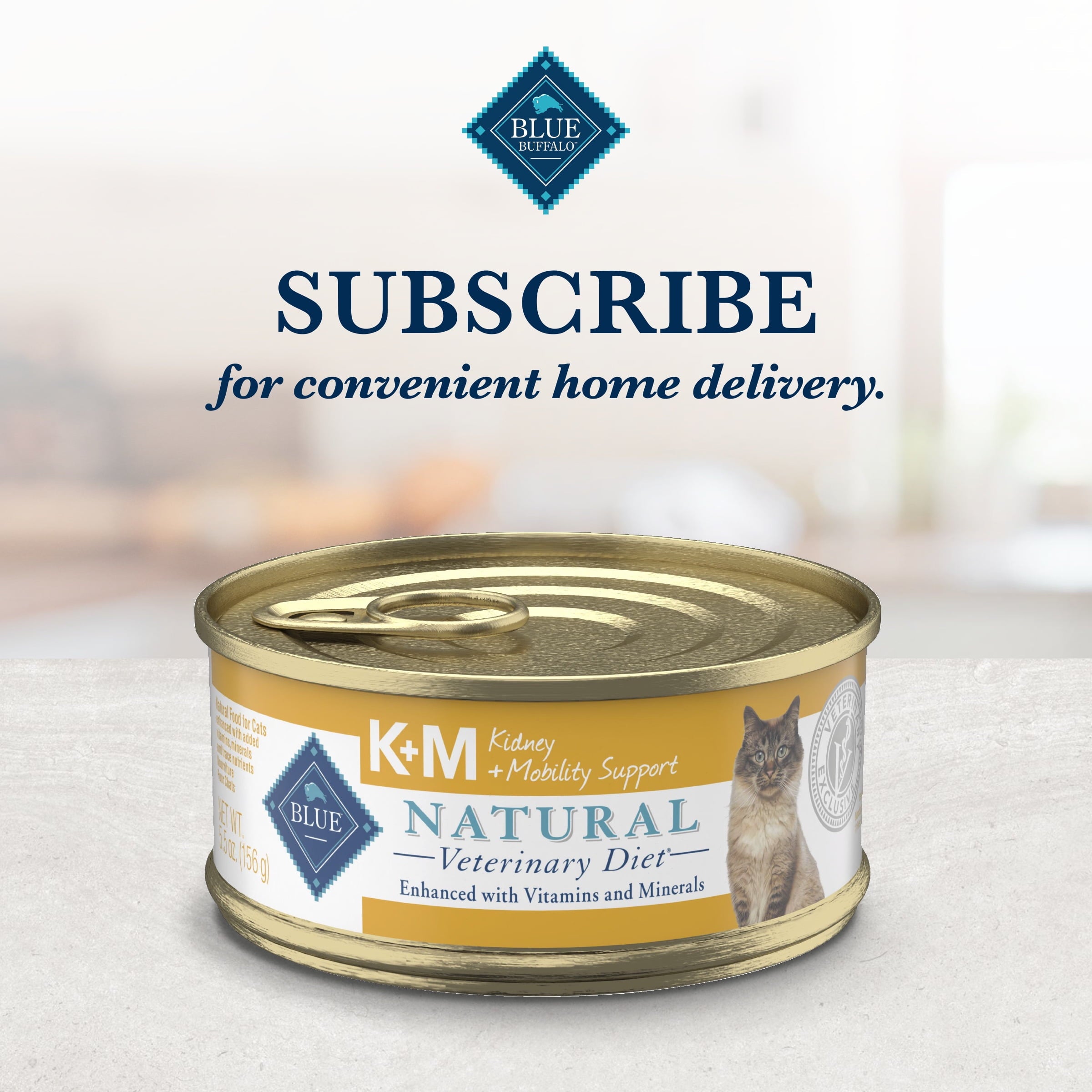 Blue Buffalo Natural Veterinary Diet K+M Kidney + Mobility Wet Cat Food, Chicken, 5.5-oz. Can