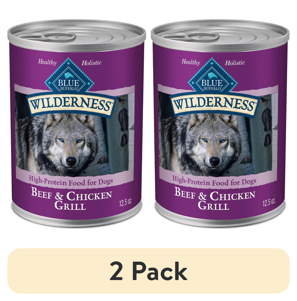 (2 pack) Blue Buffalo Wilderness Adult Wet Dog Food Beef & Chicken Grill, 12.5-oz. Can