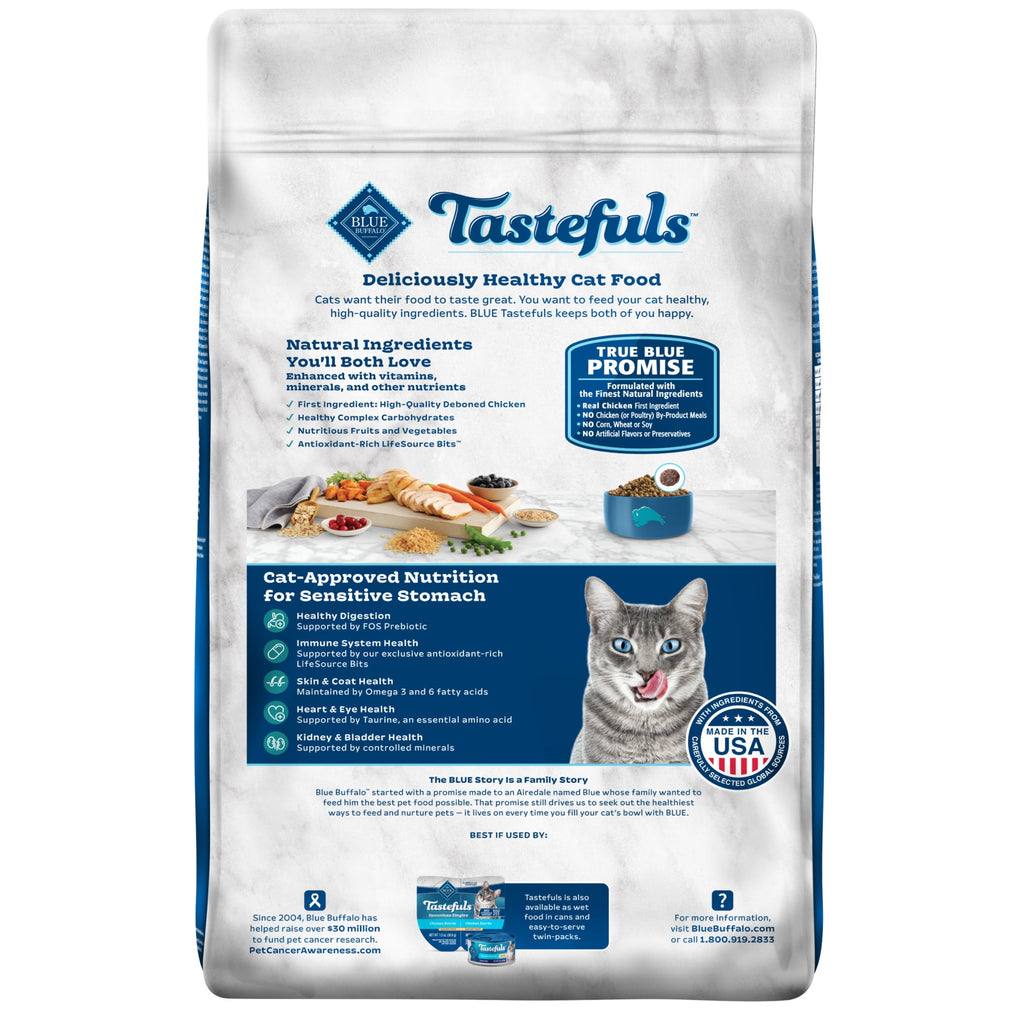 Blue Buffalo Tastefuls Dry Cat Food, Sensitive Stomach, Chicken and Brown Rice, 15-lb Bag
