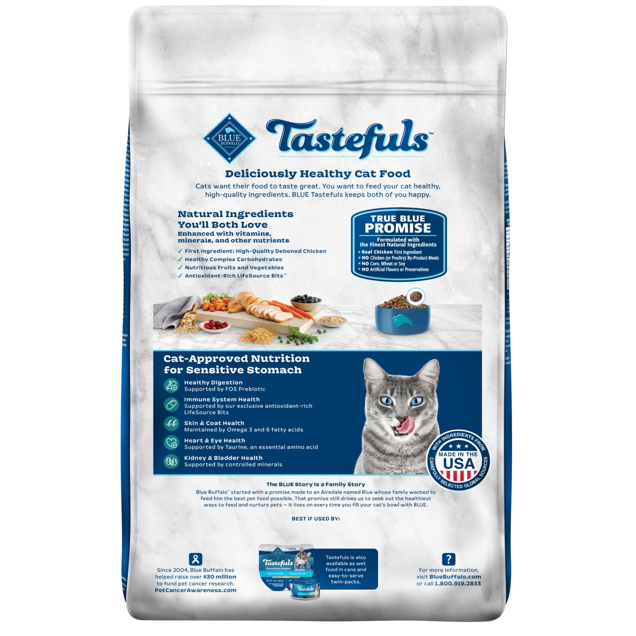 Blue Buffalo Tastefuls Dry Cat Food, Sensitive Stomach, Chicken and Brown Rice, 15-lb Bag