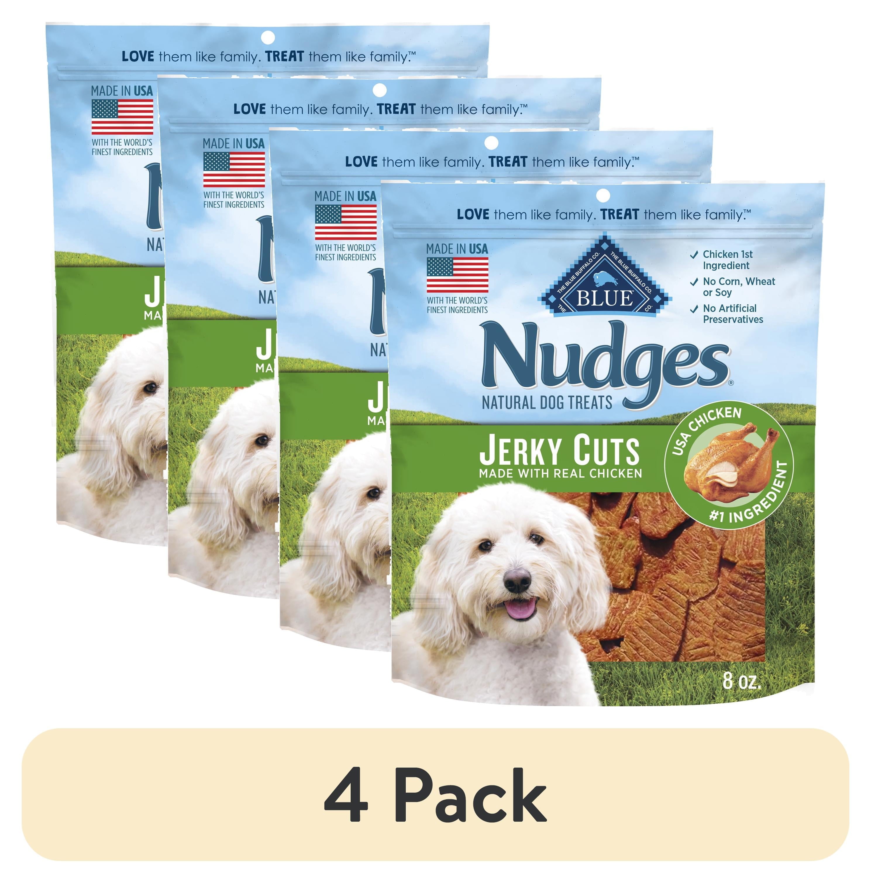 (4 pack) Blue Buffalo Nudges Jerky Cuts Dog Treats Made with Real Chicken, 8-oz. Bag