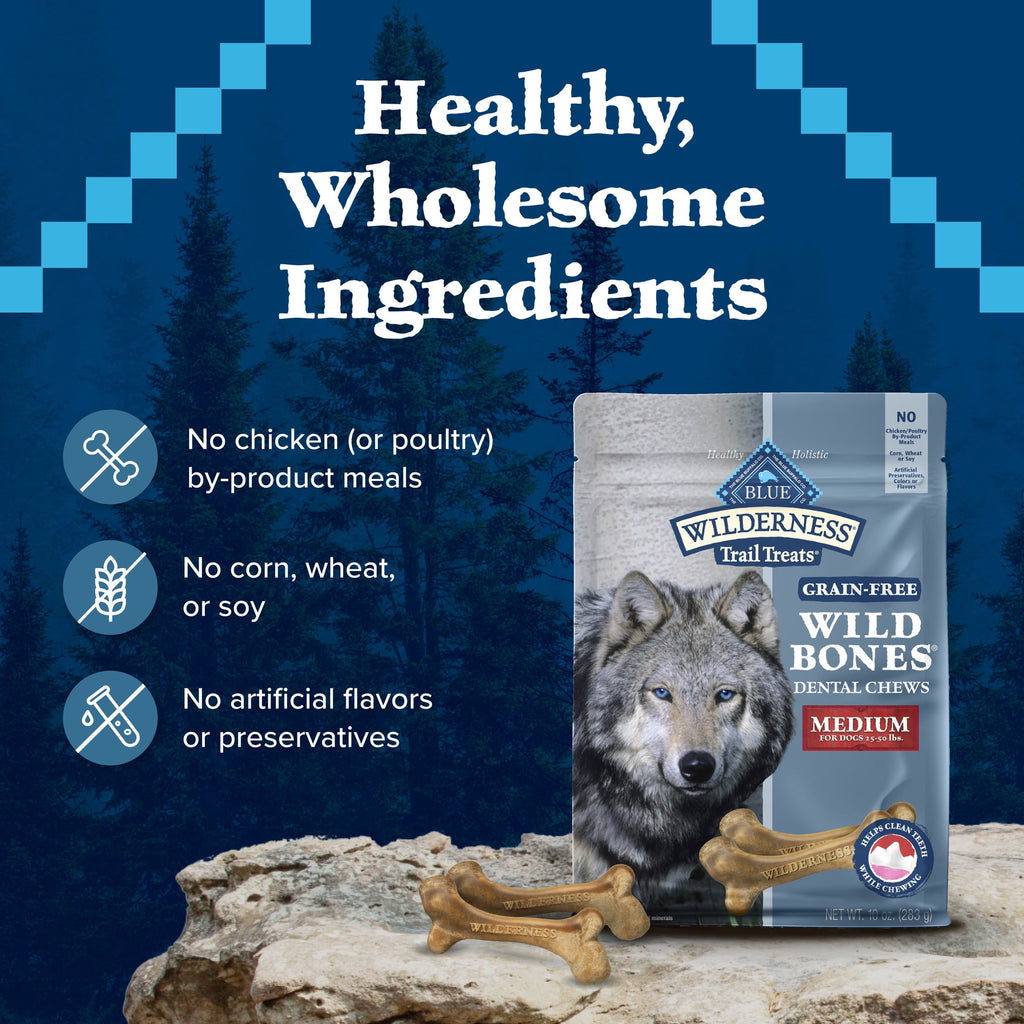 Blue Buffalo Wilderness Wild Bones Dental Chews Dog Treats, Regular, 27-oz Bag