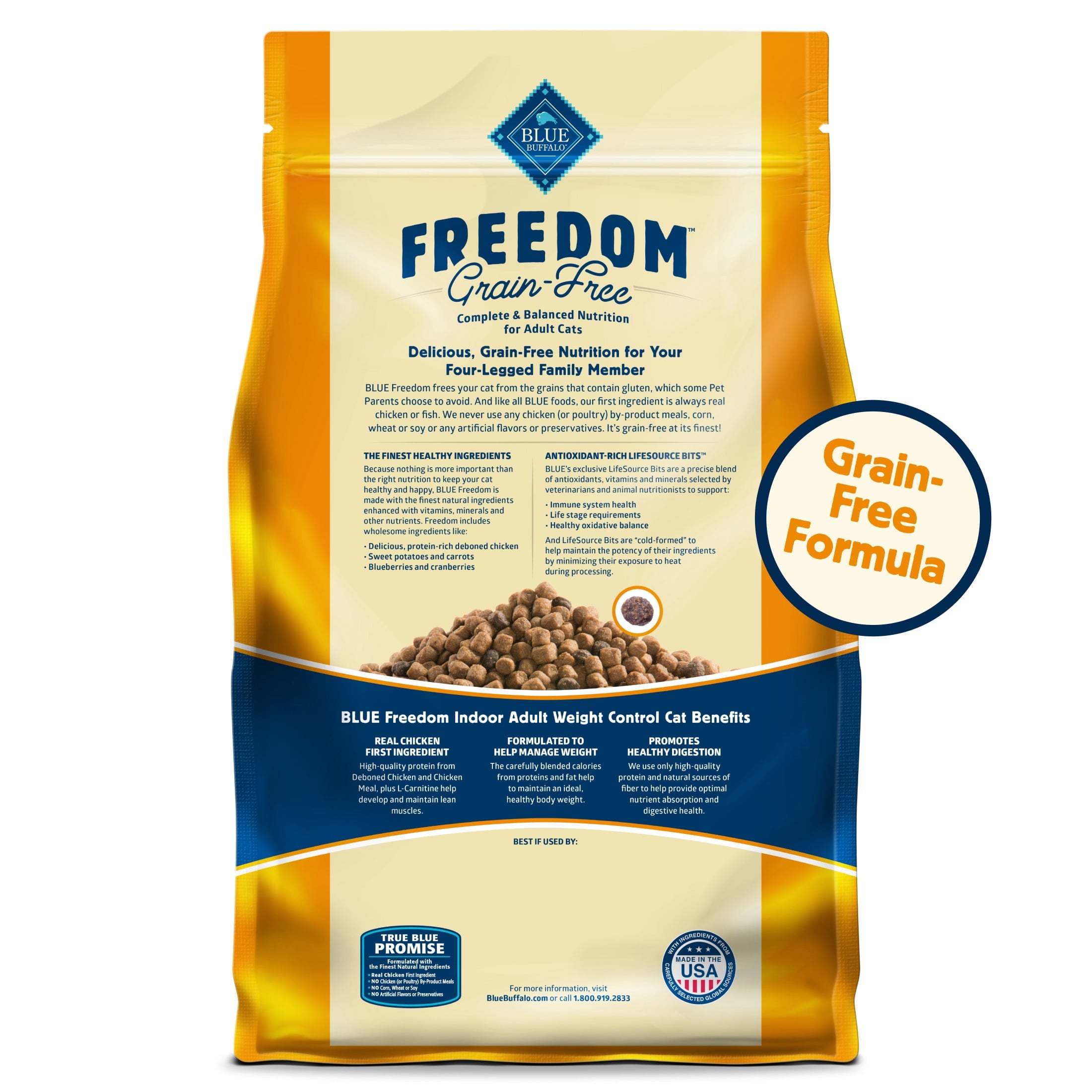 Blue Buffalo Freedom Natural Grain-Free Adult Weight Control Dry Cat Food, Chicken Recipe, 11-lb. Bag