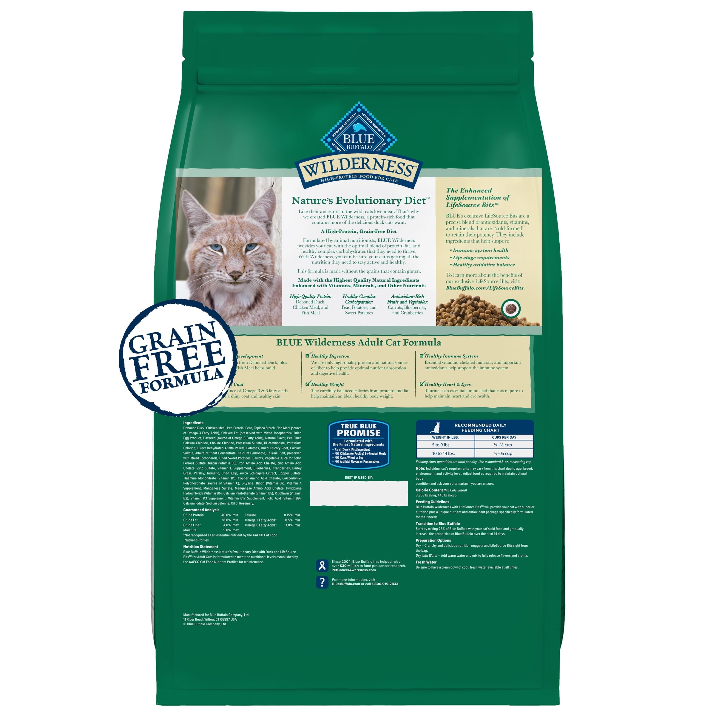 Blue Buffalo Wilderness Natural High-Protein, Grain-Free Dry Cat Food, Duck, 4-lb. Bag
