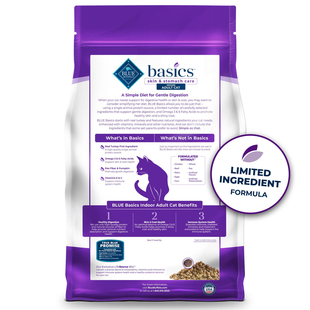 Blue Buffalo Basics Grain-Free Dry Cat Food Skin & Stomach Care, Turkey & Potato, 11-lb. Bag
