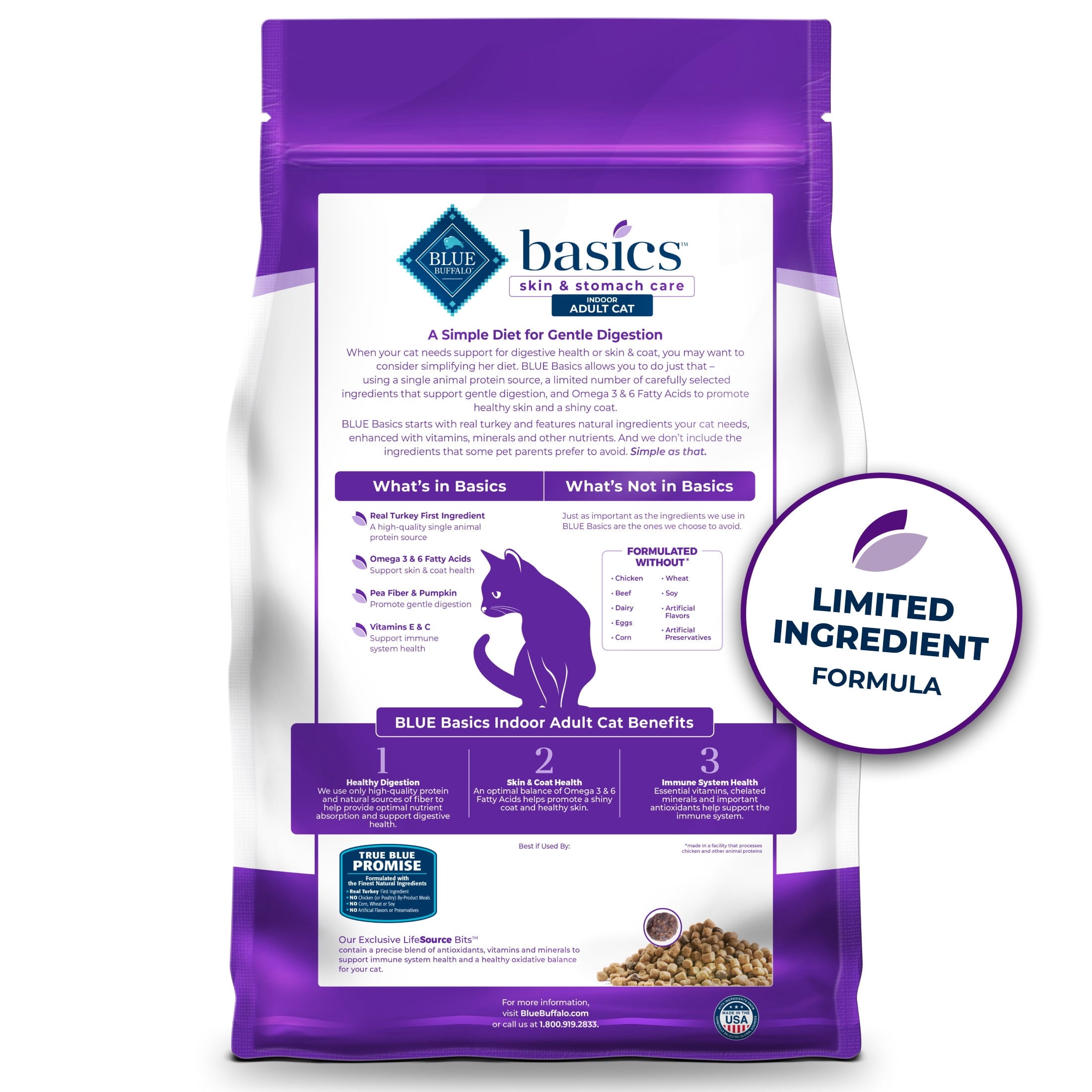 Blue Buffalo Basics Grain-Free Dry Cat Food Skin & Stomach Care, Turkey & Potato, 11-lb. Bag