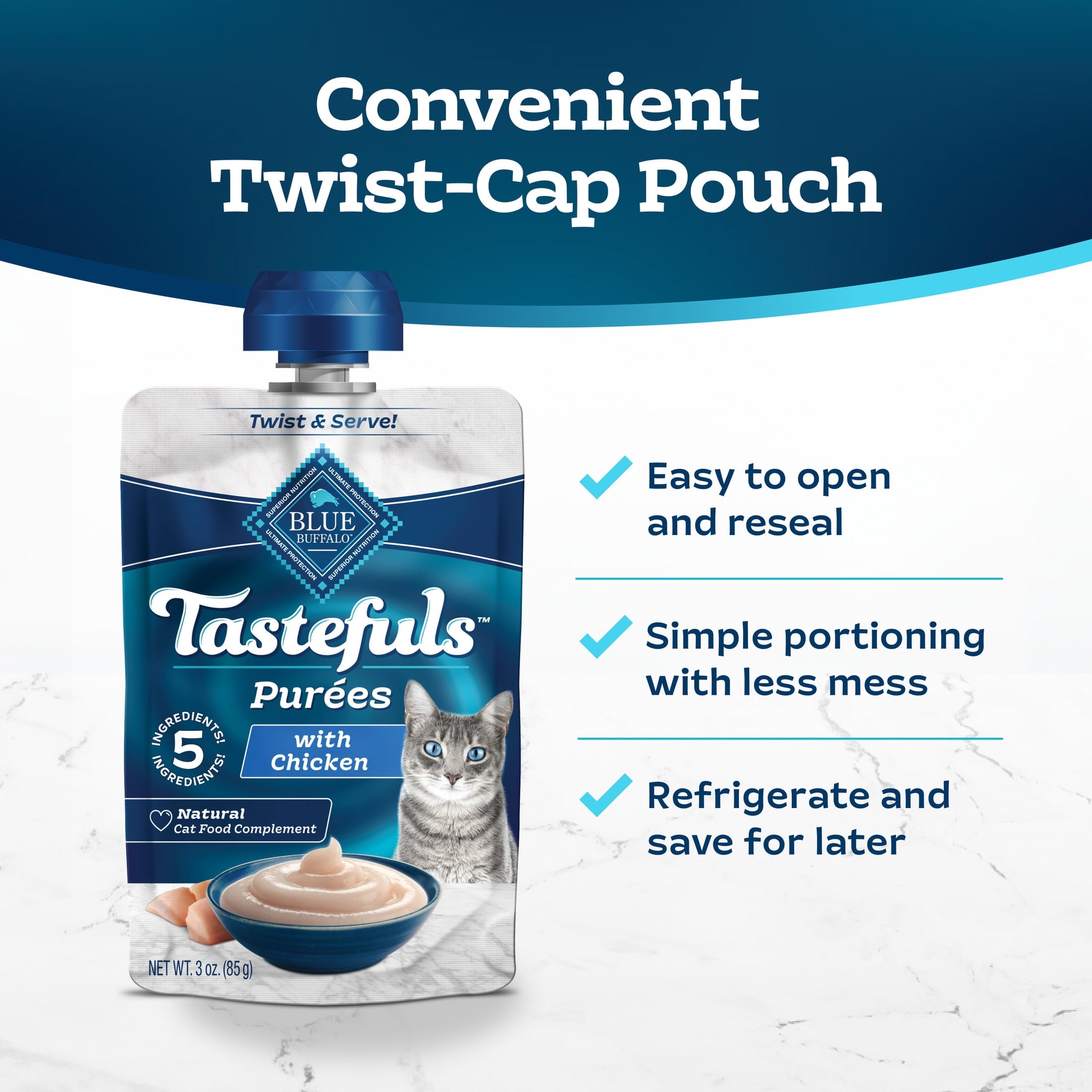 (4 pack) Blue Buffalo Tastefuls Adult Natural Wet Cat Food Purées Pouch Chicken