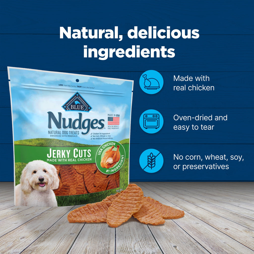 (4 pack) Blue Buffalo Nudges Jerky Cuts Dog Treats Made with Real Chicken, 8-oz. Bag