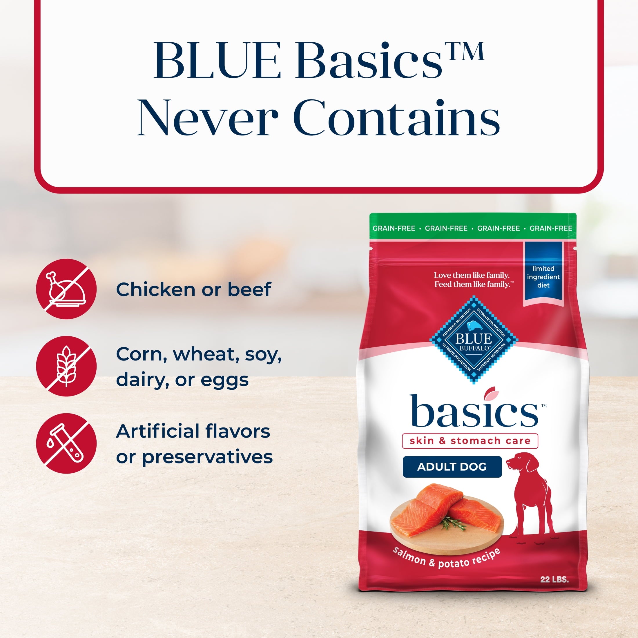 Blue Buffalo Basics Grain-Free Dry Dog Food, Adult, Limited Ingredient Diet, Salmon, 22 lbs.