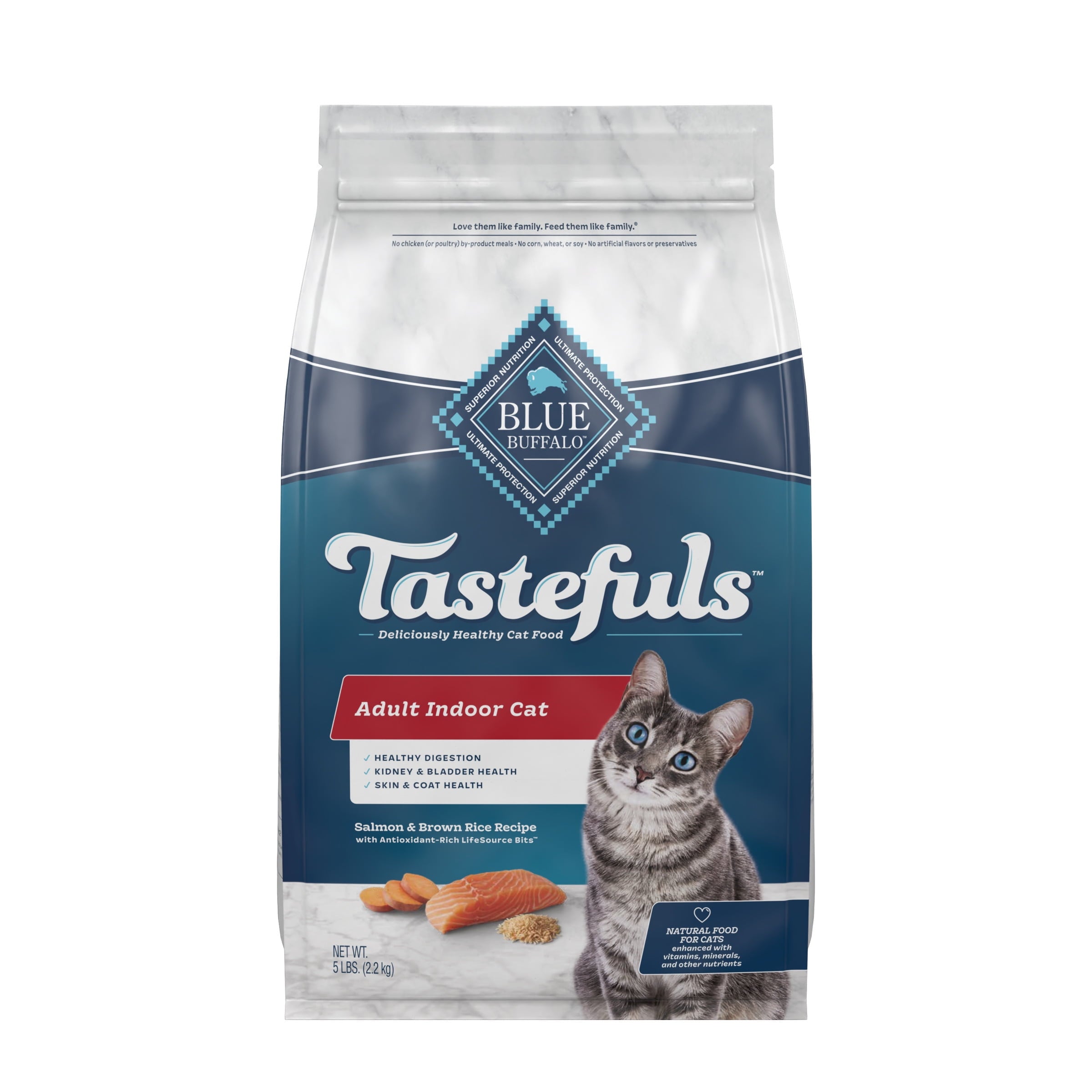 Bundle: Blue Buffalo Tastefuls Indoor Natural Adult Dry Cat Food, Salmon 5lb bag & Fresh Step Outstretch Long Lasting Concentrated Litter with Febreze, Clumping Cat Litter, 19 lb