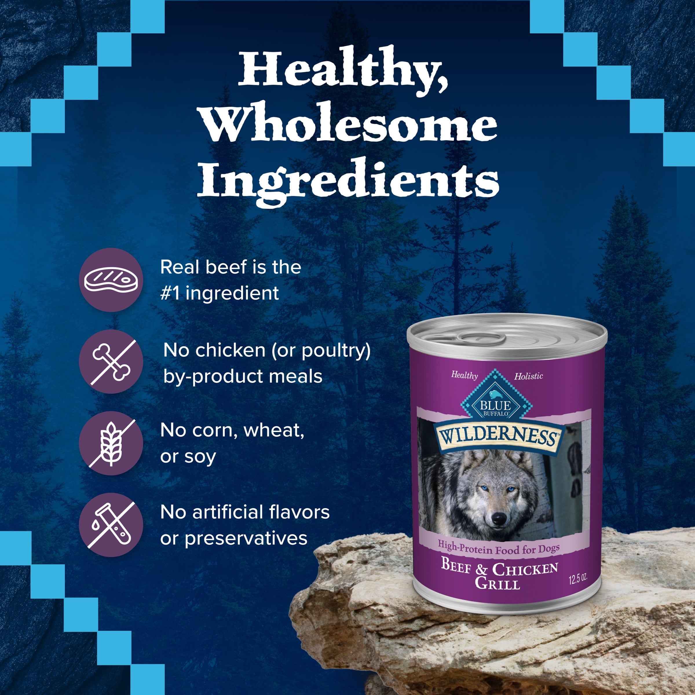 (2 pack) Blue Buffalo Wilderness Adult Wet Dog Food Beef & Chicken Grill, 12.5-oz. Can