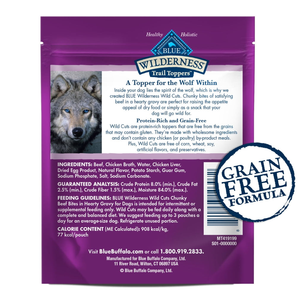 (12 pack) Blue Buffalo Wilderness Trail Toppers Wet Dog Food, Chunky Beef Bites in Hearty Gravy