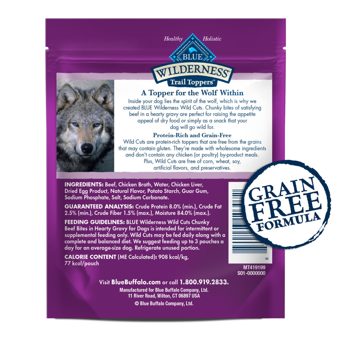 (12 pack) Blue Buffalo Wilderness Trail Toppers Wet Dog Food, Chunky Beef Bites in Hearty Gravy