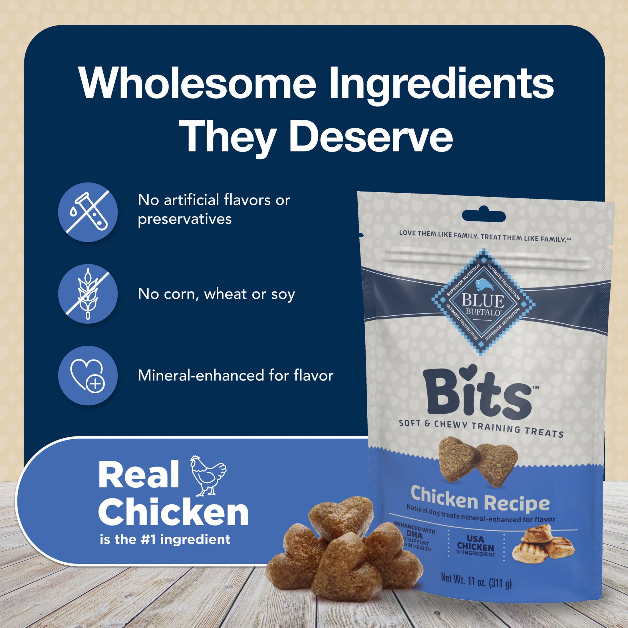 Blue Buffalo Bits Soft Dog Treats for Training, Enhanced with DHA, 4-oz. Bag