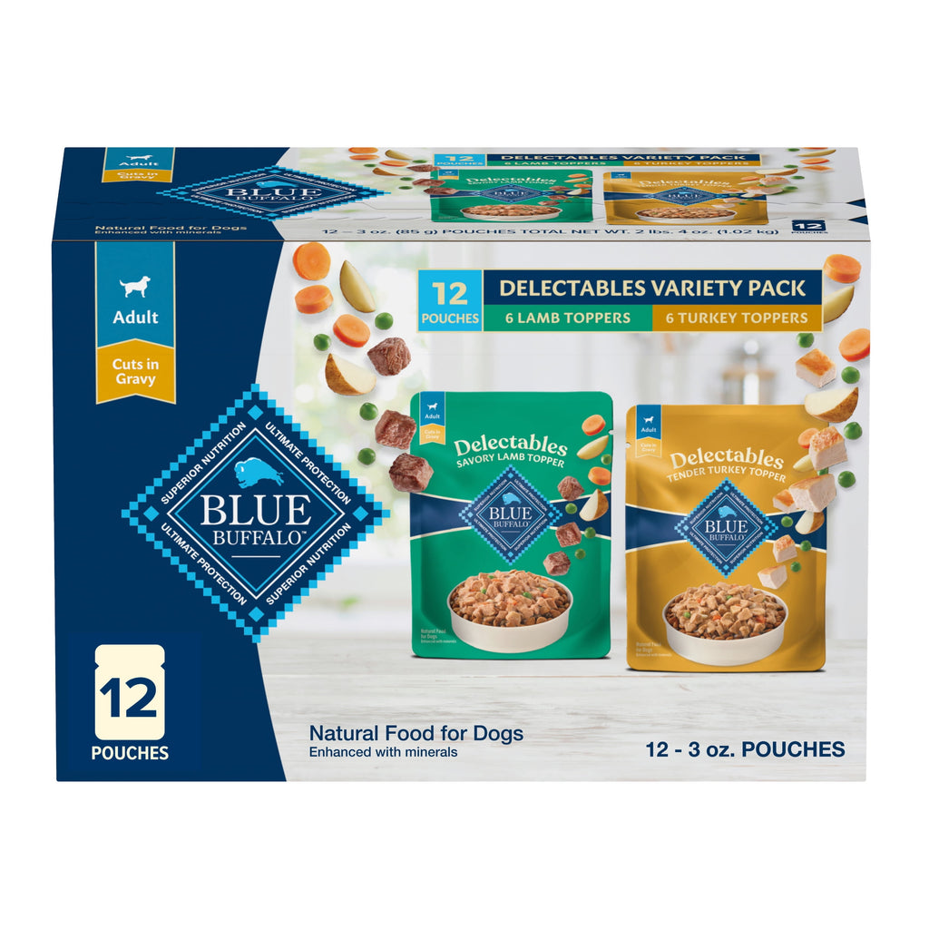 Blue Buffalo Delectables Natural Wet Dog Food Topper Variety Pack, Lamb & Turkey Dinner 3oz (12 Pack - 6 of Each Flavor)