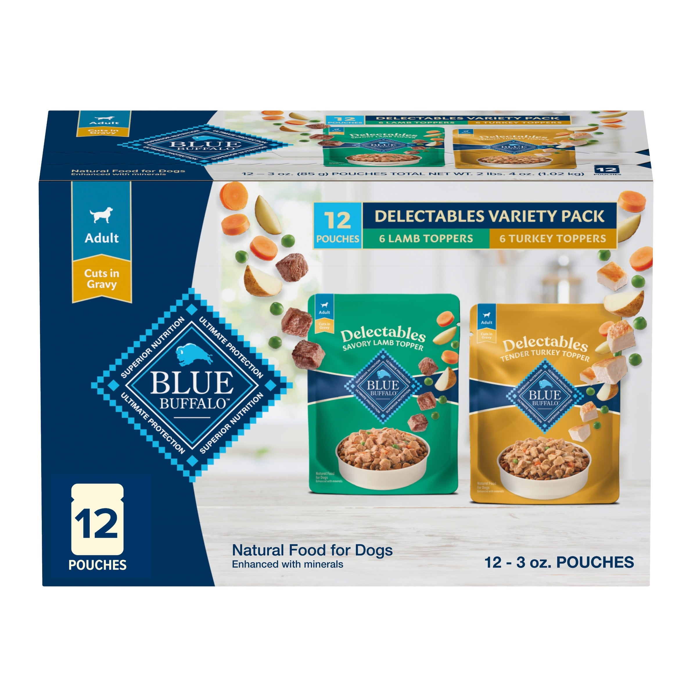Blue Buffalo Delectables Natural Wet Dog Food Topper Variety Pack, Lamb & Turkey Dinner 3oz (12 Pack - 6 of Each Flavor)