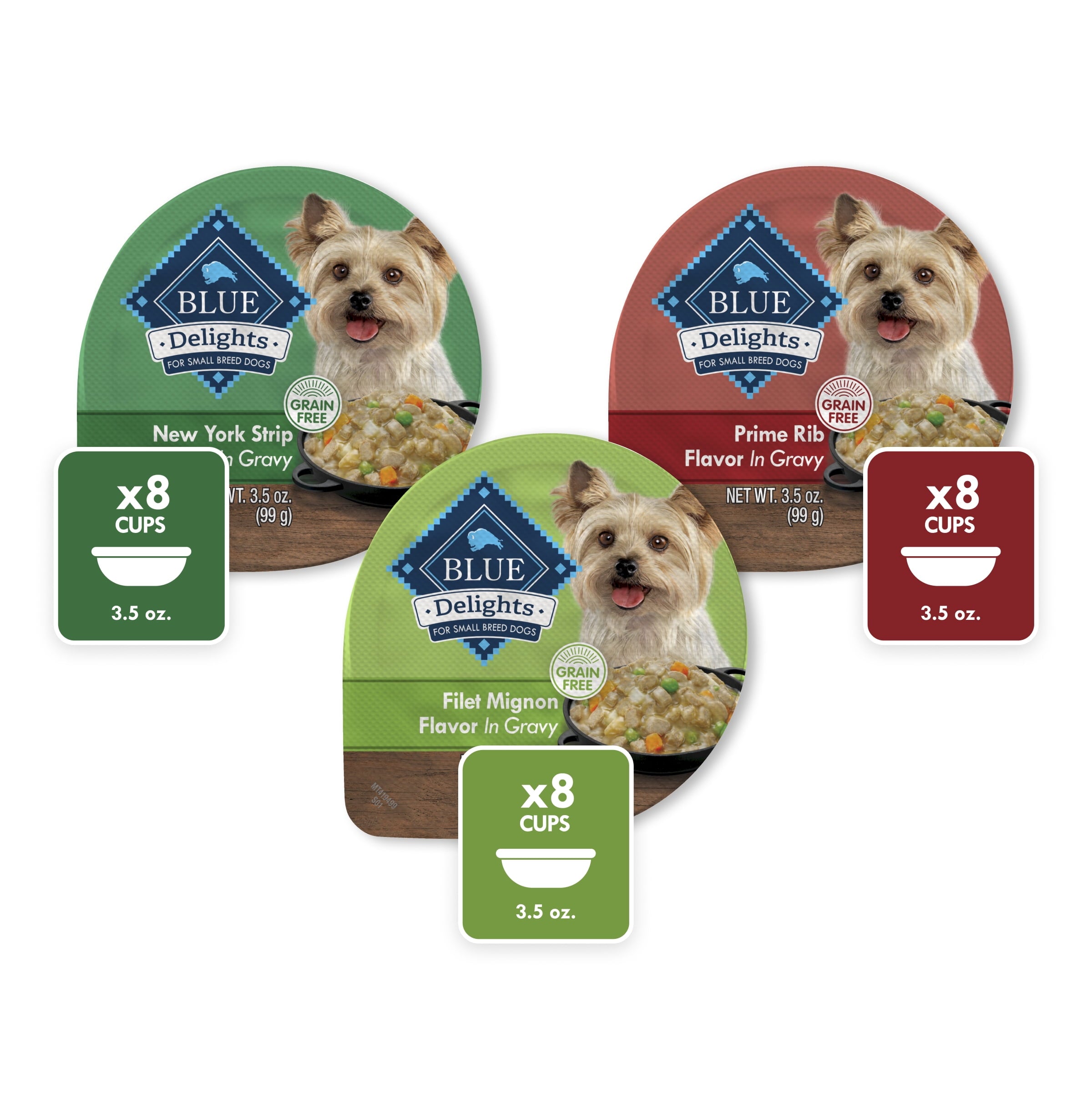 Blue Buffalo Delights Natural Adult Small Breed Wet Dog Food Pate, Variety Pack 3.5-oz (24 Pack- 8 of Each Flavor)
