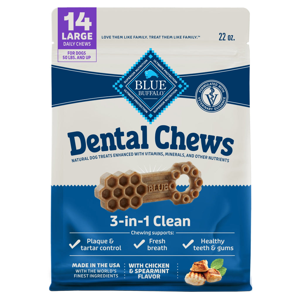 Blue Buffalo Dental Chews Large Natural Dog Treats, Chicken & Spearmint (14 Count)