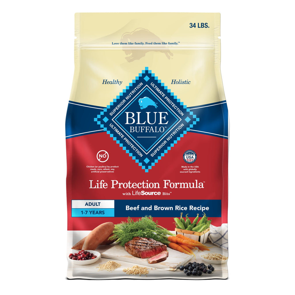Blue Buffalo Life Protection Formula Natural Dry Dog Food, Beef & Brown Rice, 34-lb. Bag