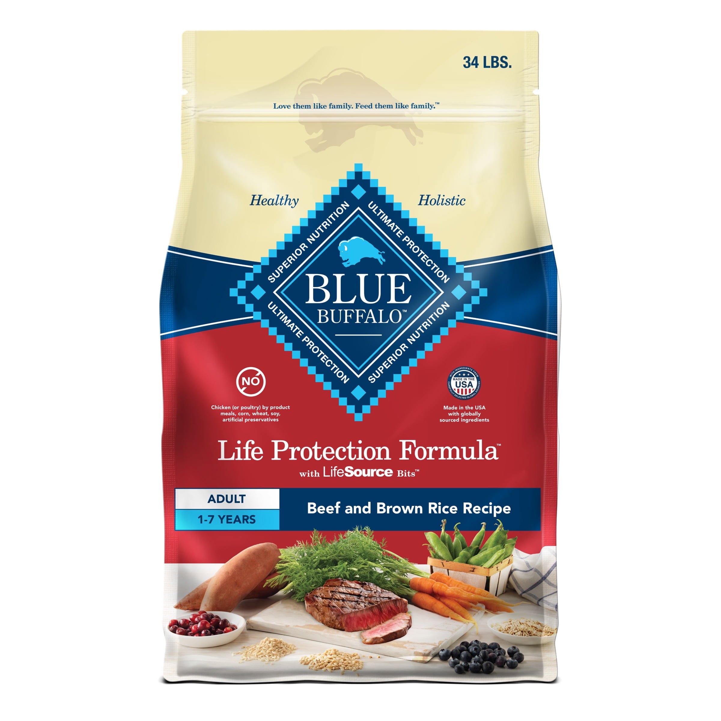 Blue Buffalo Life Protection Formula Natural Dry Dog Food, Beef & Brown Rice, 34-lb. Bag
