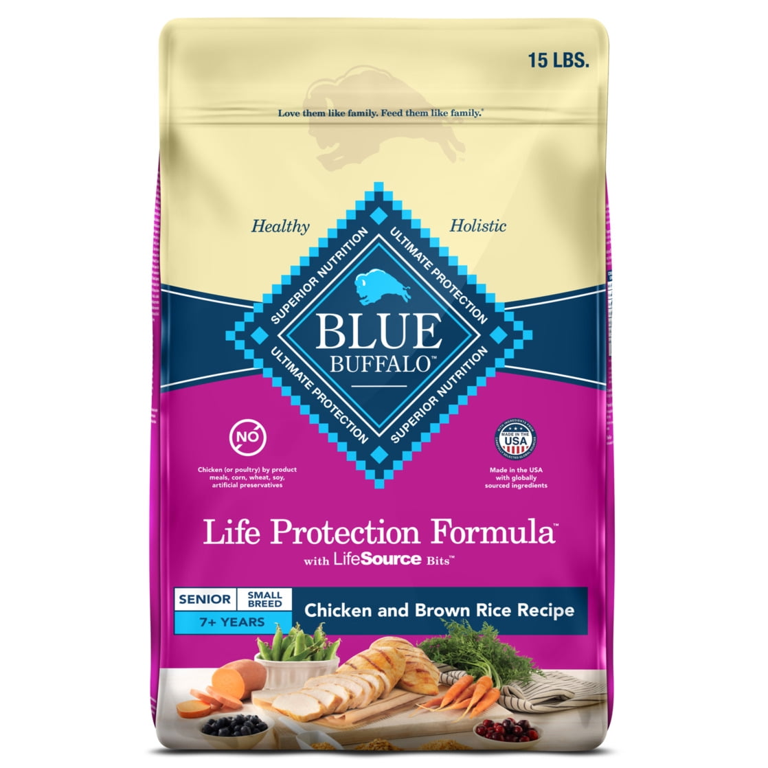 Blue Buffalo Life Protection Formula Small Breed Senior Dry Dog Food, Chicken & Rice, 15lb
