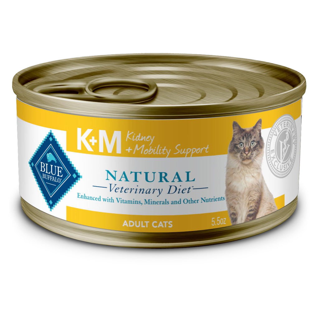 Blue Buffalo Natural Veterinary Diet K+M Kidney + Mobility Wet Cat Food, Chicken, 5.5-oz. Can