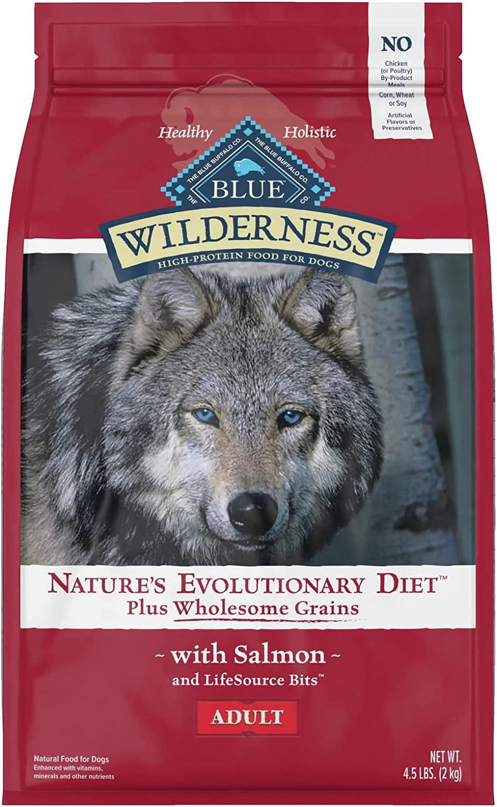 Blue Buffalo Wilderness High Protein Salmon Plus Wholesome Grains Dry Dog Food for Adult Dogs, Whole Grain, 4.5 lb. Bag