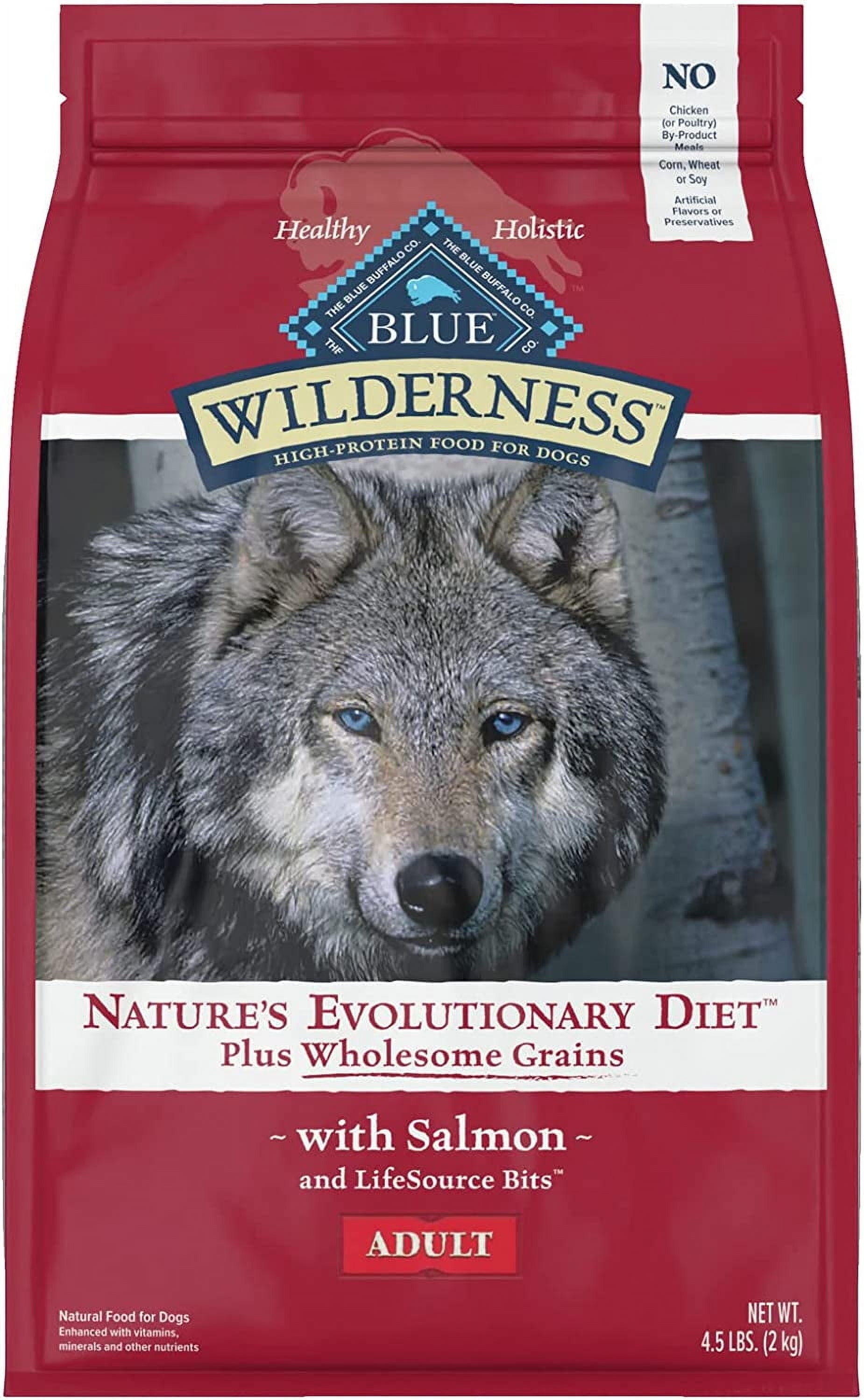 Blue Buffalo Wilderness High Protein Salmon Plus Wholesome Grains Dry Dog Food for Adult Dogs, Whole Grain, 4.5 lb. Bag