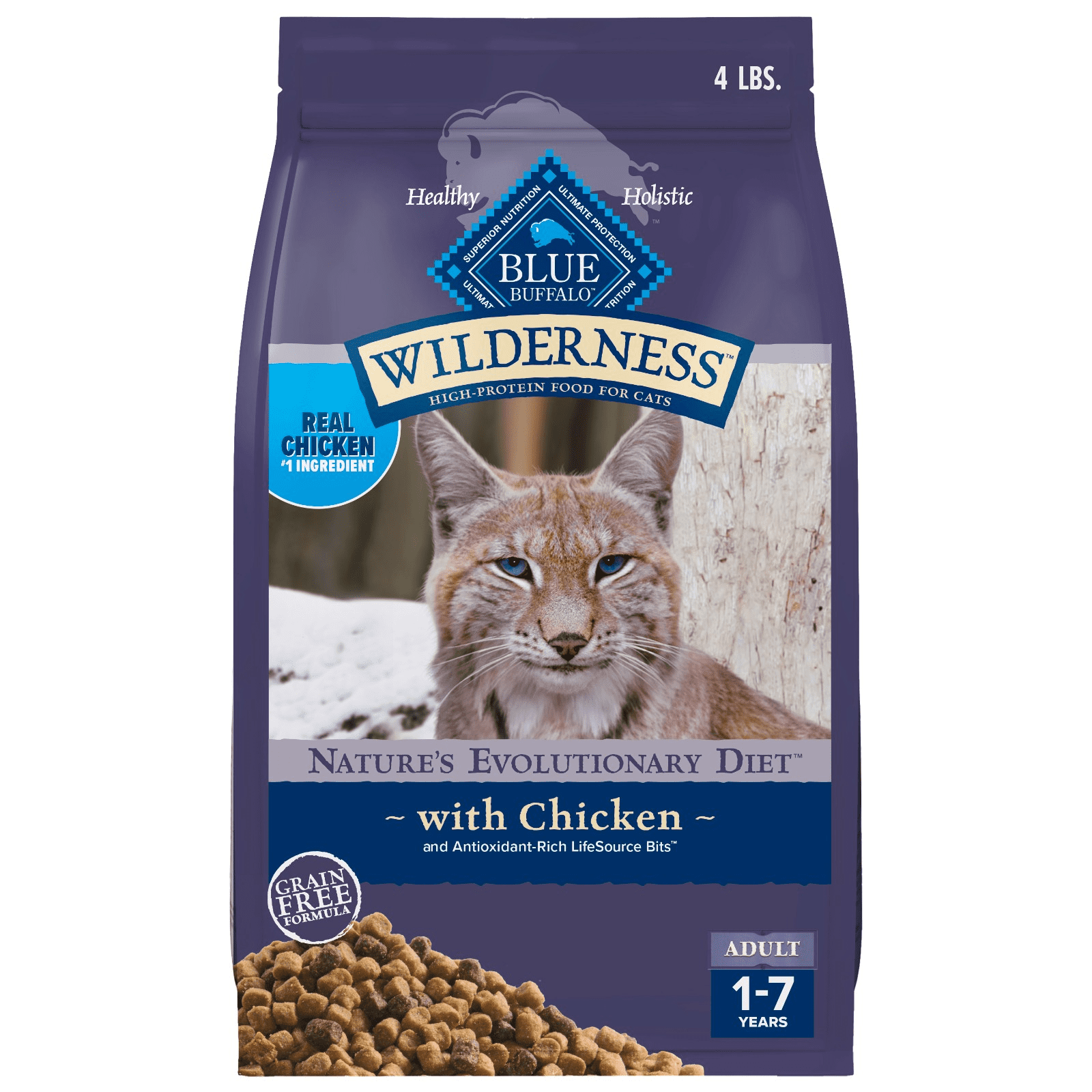 Blue Buffalo Wilderness Natural High-Protein, Grain-Free Dry Cat Food, Chicken, 4-lb Bag