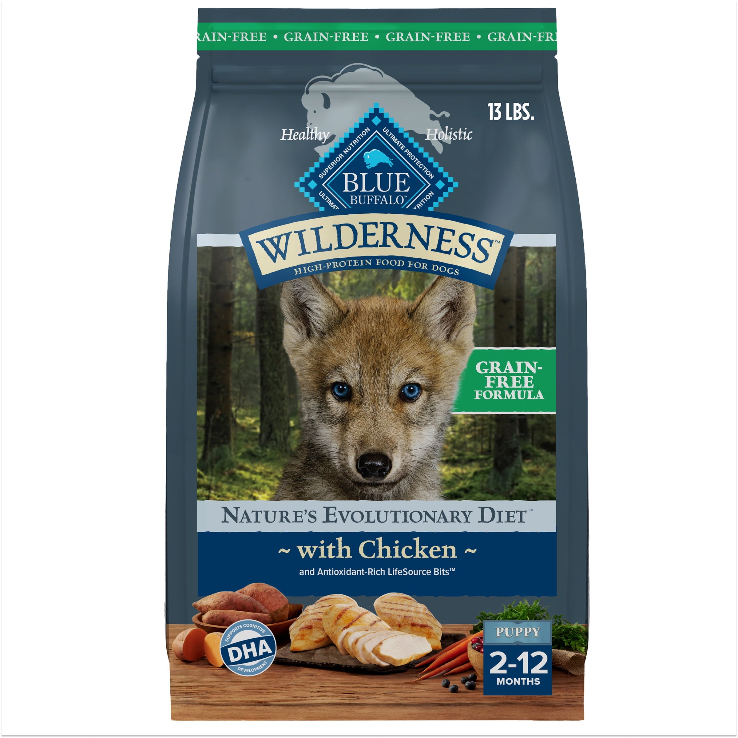 Blue Buffalo Wilderness Puppy High-Protein Natural Dry Dog Food, Chicken Recipe, 13-lb. Bag