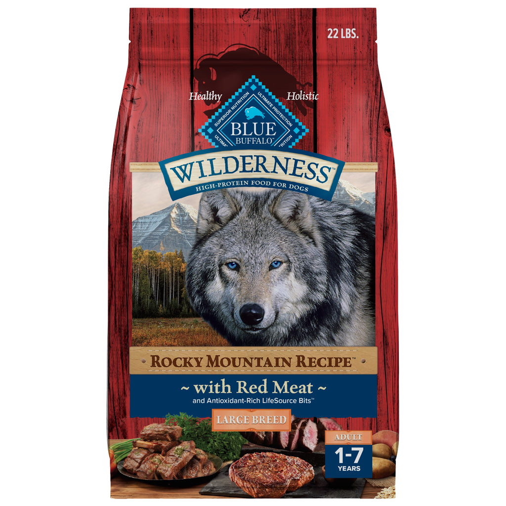 Blue Buffalo Wilderness Rocky Mountain Recipe High Protein Large Breed Adult Dry Dog Food, Natural Ingredients Plus Wholesome Grains, Red Meat, 22 lb. Bag