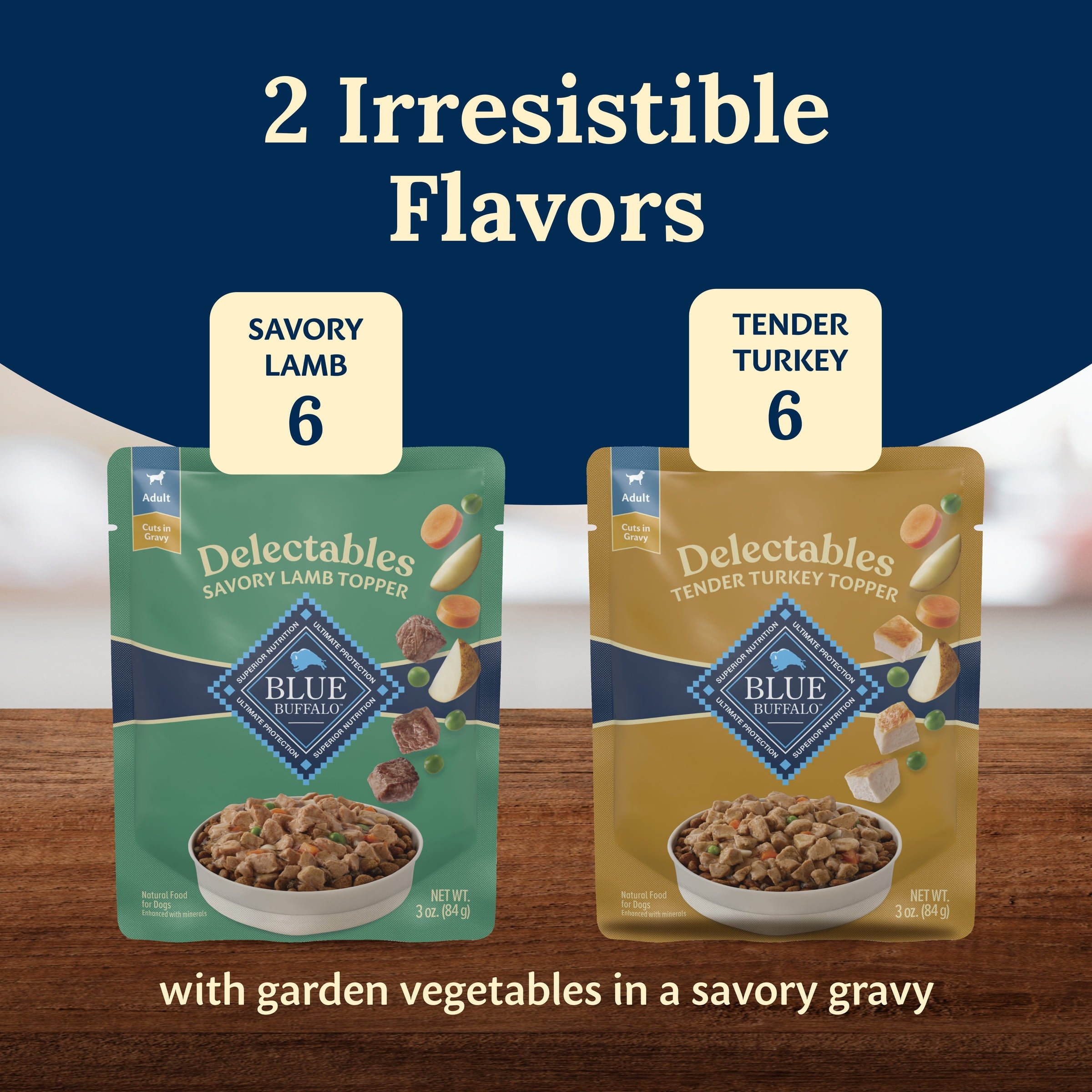 Blue Buffalo Delectables Natural Wet Dog Food Topper Variety Pack, Lamb & Turkey Dinner 3oz (12 Pack - 6 of Each Flavor)