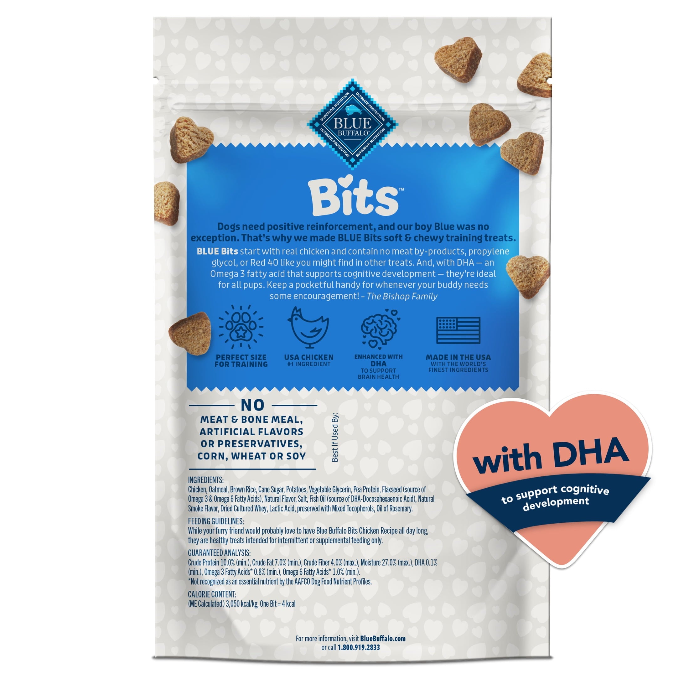 Blue Buffalo Bits Soft Dog Treats for Training, Enhanced with DHA, 4-oz. Bag