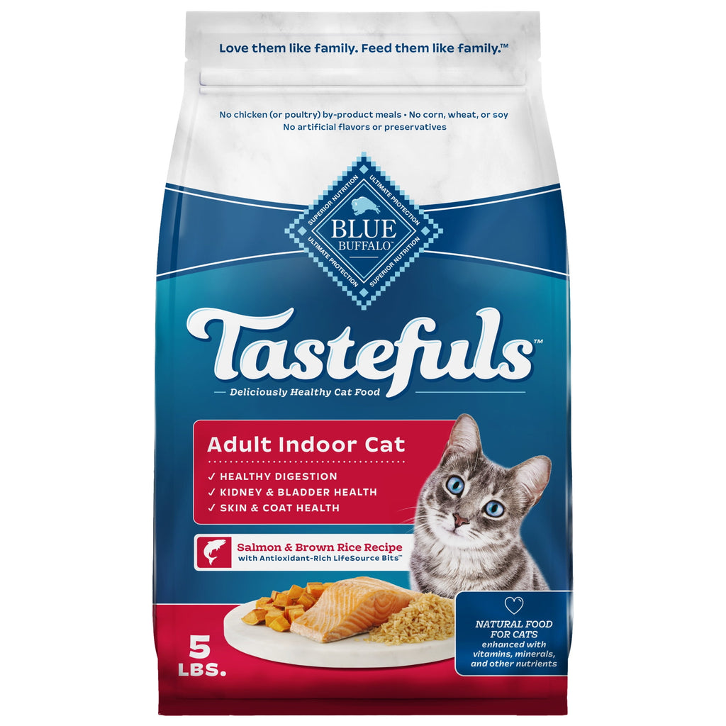 Bundle: Blue Buffalo Tastefuls Indoor Natural Adult Dry Cat Food, Salmon 5lb bag & Fresh Step Outstretch Long Lasting Concentrated Litter with Febreze, Clumping Cat Litter, 19 lb