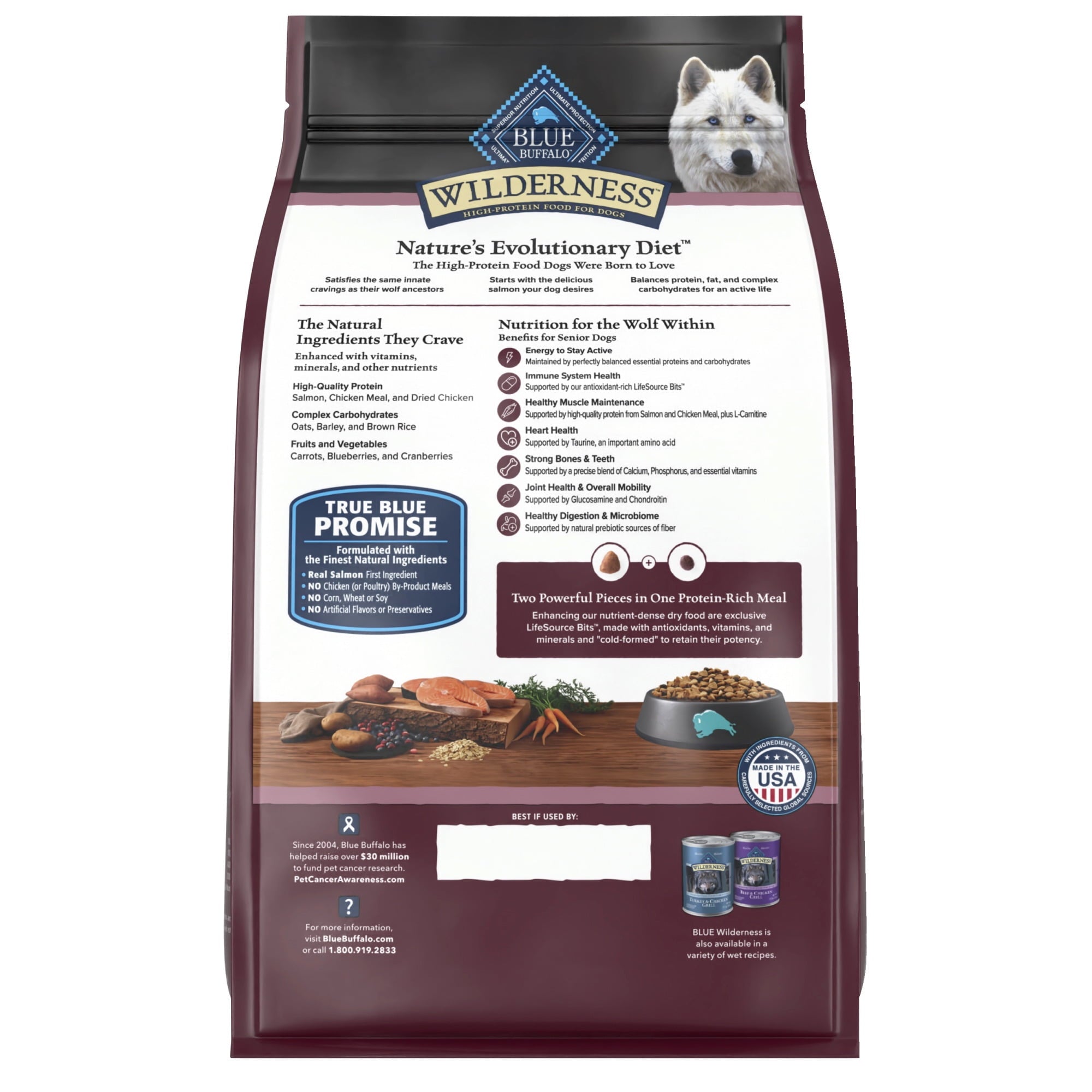 Blue Buffalo Wilderness High-Protein Natural Dry Food for Senior Dogs, Salmon Recipe, 4.5-lb. Bag