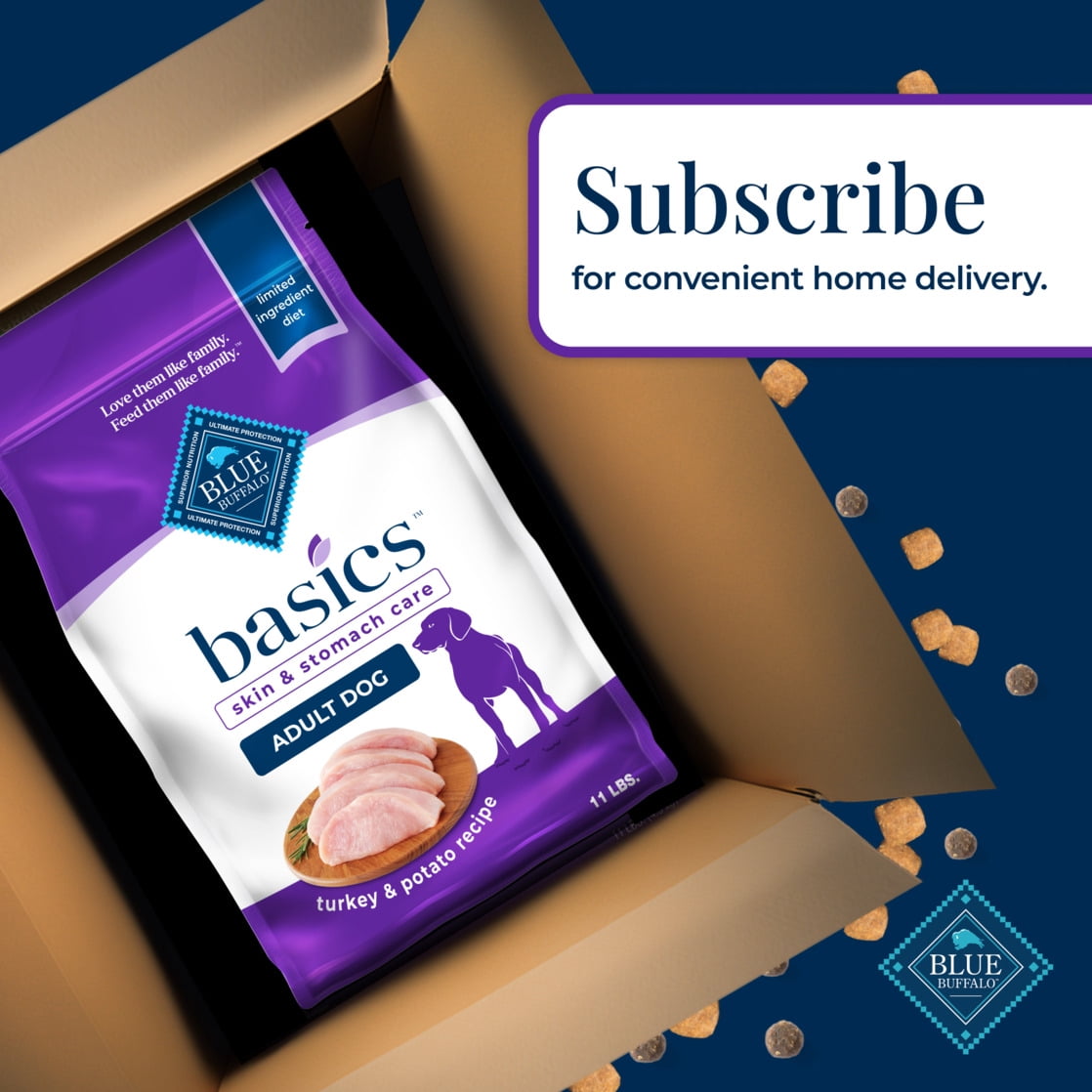 Blue Buffalo Basics Adult Dry Dog Food, Skin & Stomach Care, Turkey Recipe, 11lb