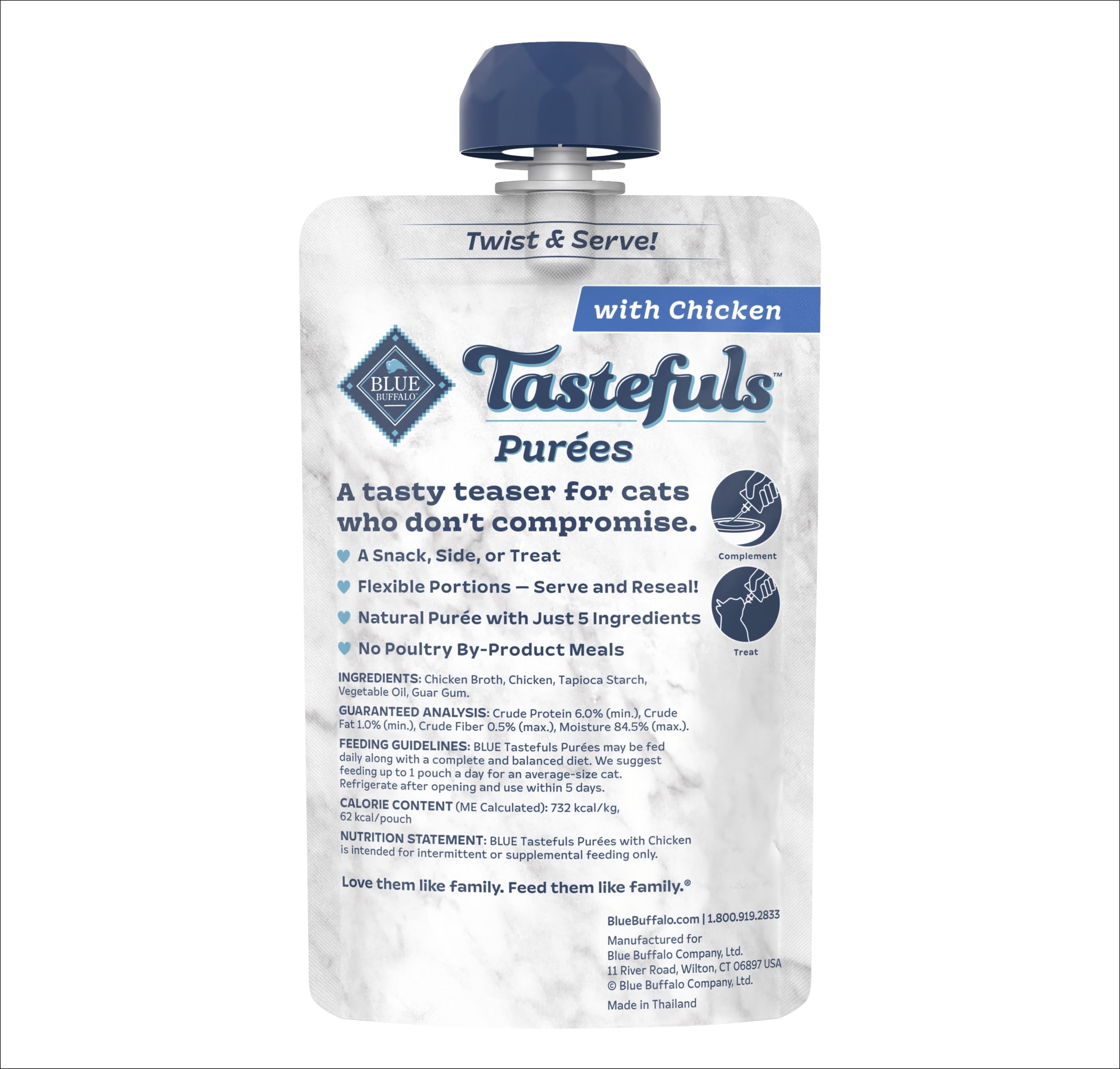 (4 pack) Blue Buffalo Tastefuls Adult Natural Wet Cat Food Purées Pouch Chicken