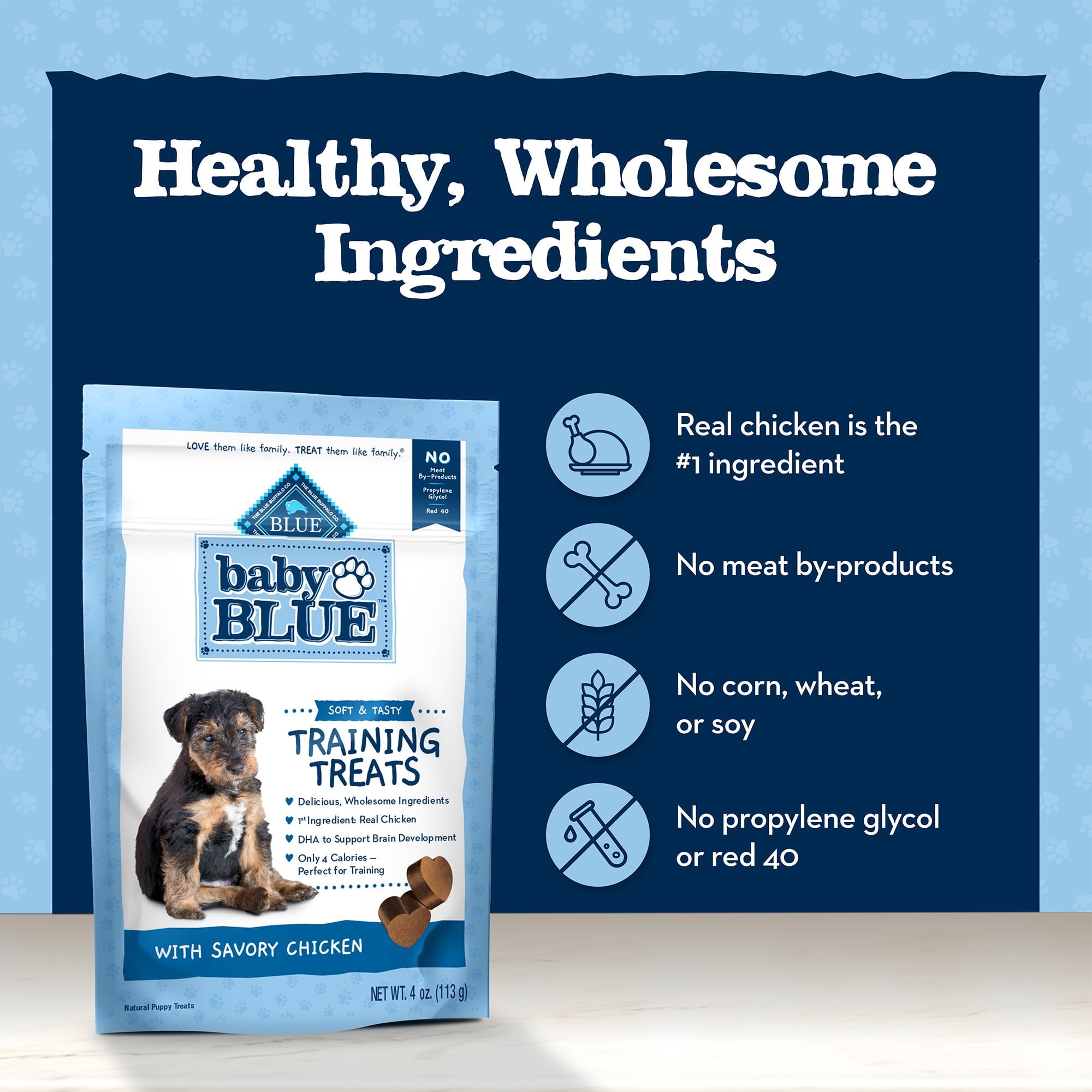 (3 pack) Blue Buffalo Baby BLUE Puppy Training Treats for Dogs with DHA, Savory Chicken, 4-oz. Bag