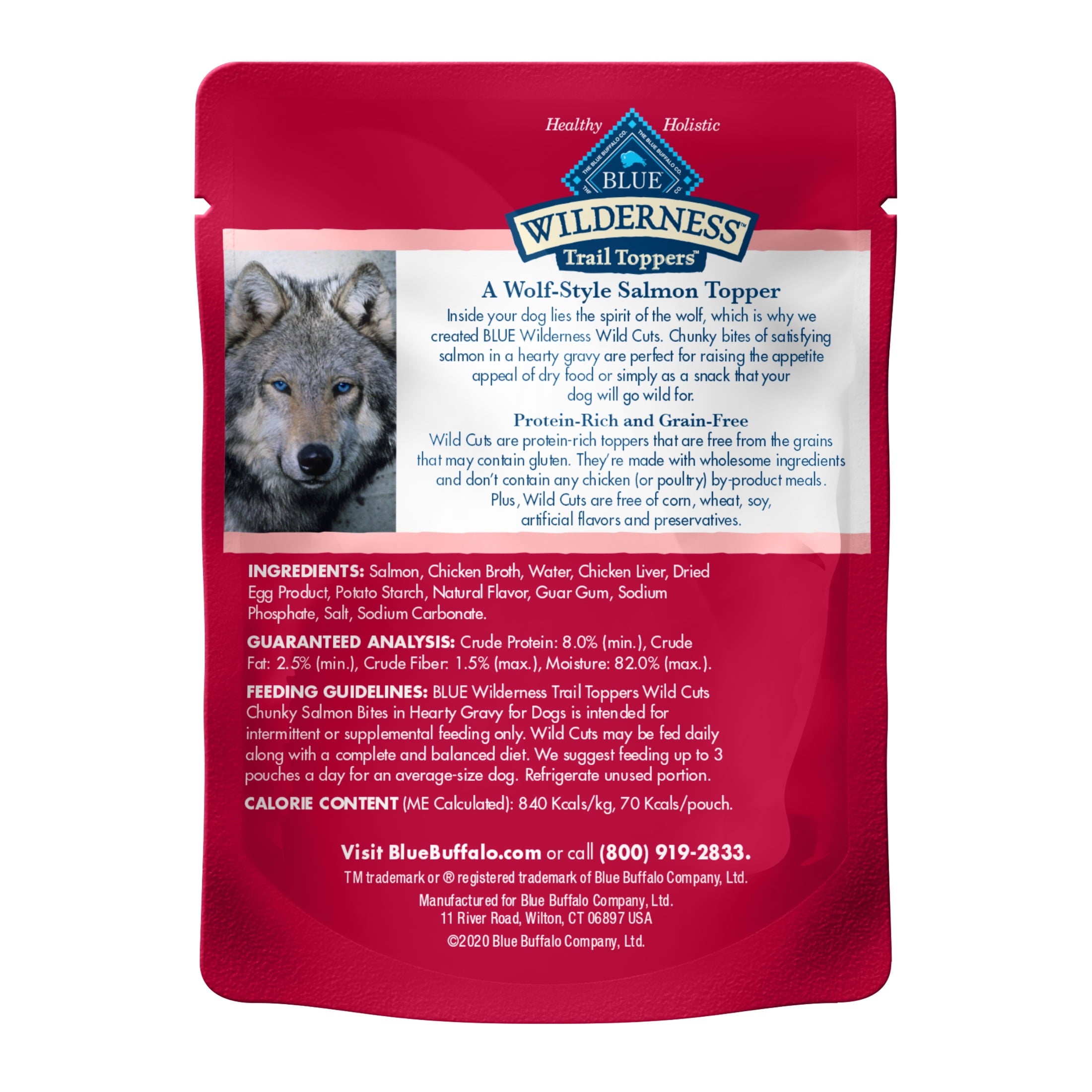 Blue Buffalo Wilderness Trail Toppers Wild Cuts High Protein Chunky Salmon Bites In Gravy Wet Dog Food, Grain-Free, 3 oz. Pouch