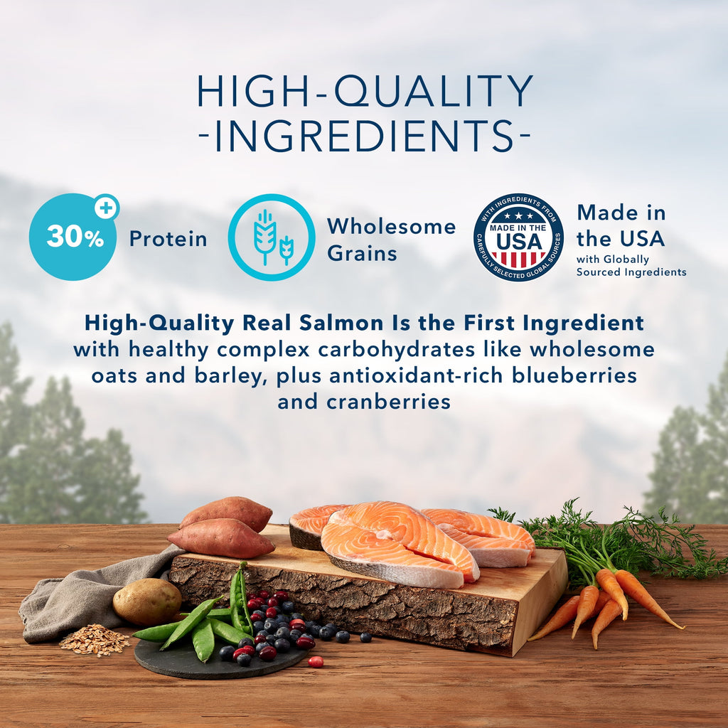 Blue Buffalo Wilderness High Protein Salmon Plus Wholesome Grains Dry Dog Food for Adult Dogs, Whole Grain, 4.5 lb. Bag