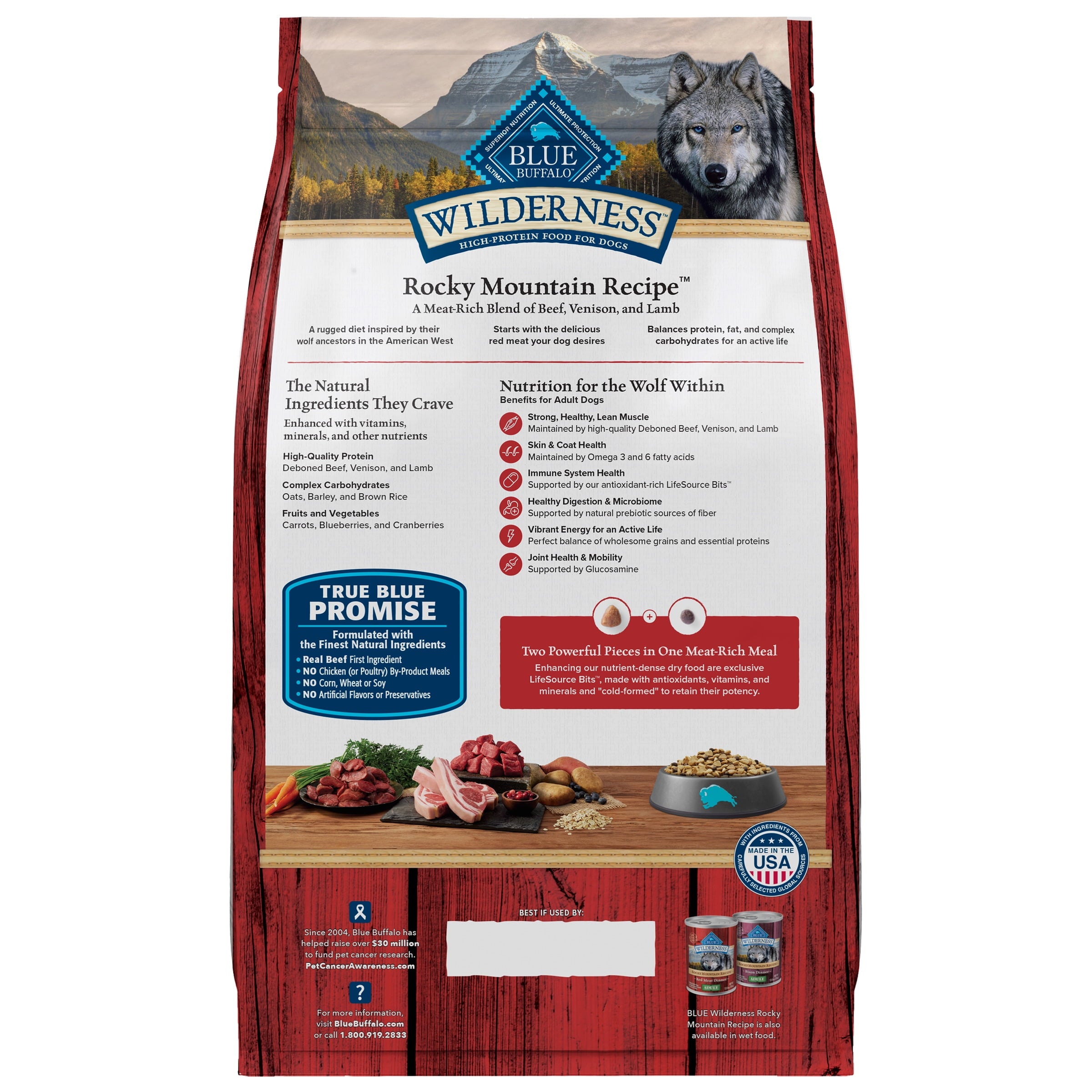 Blue Buffalo Wilderness Rocky Mountain Recipe High Protein Large Breed Adult Dry Dog Food, Natural Ingredients Plus Wholesome Grains, Red Meat, 22 lb. Bag