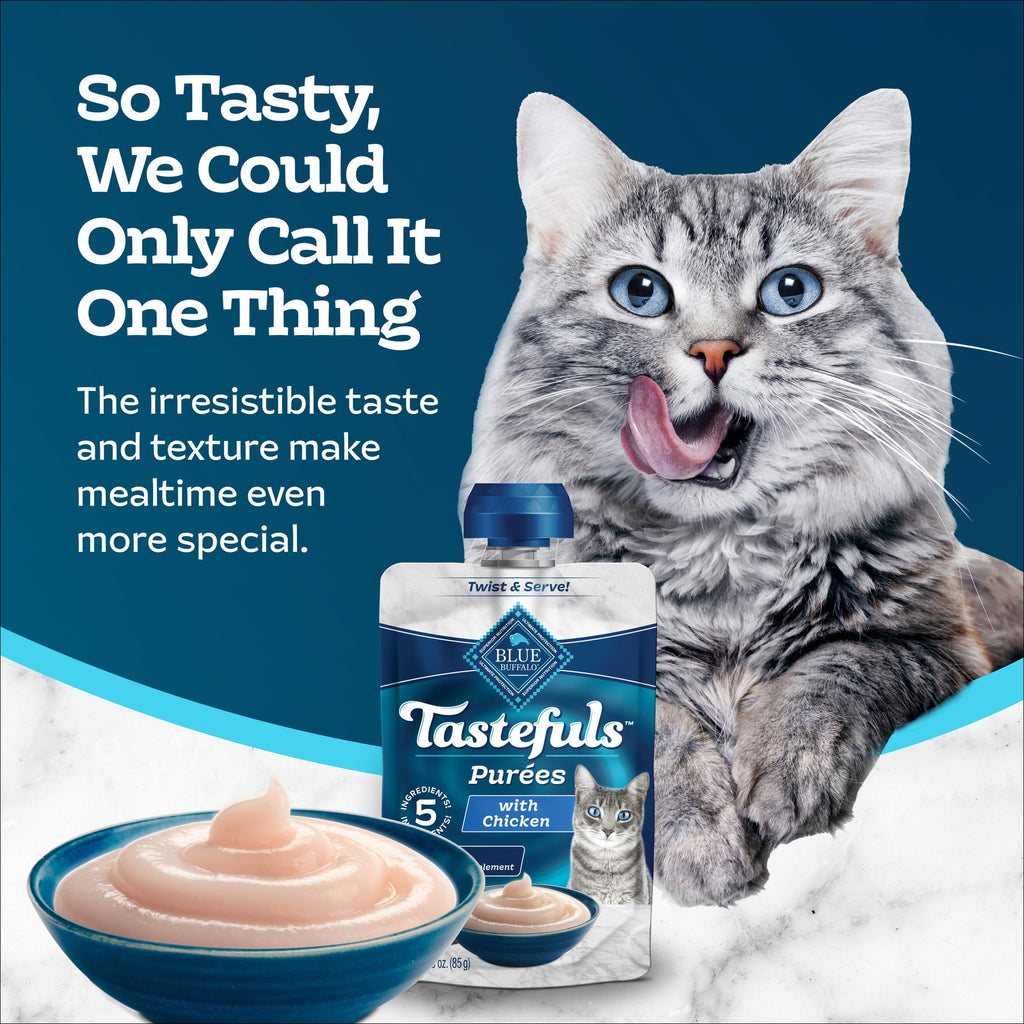(4 pack) Blue Buffalo Tastefuls Adult Natural Wet Cat Food Purées Pouch Chicken