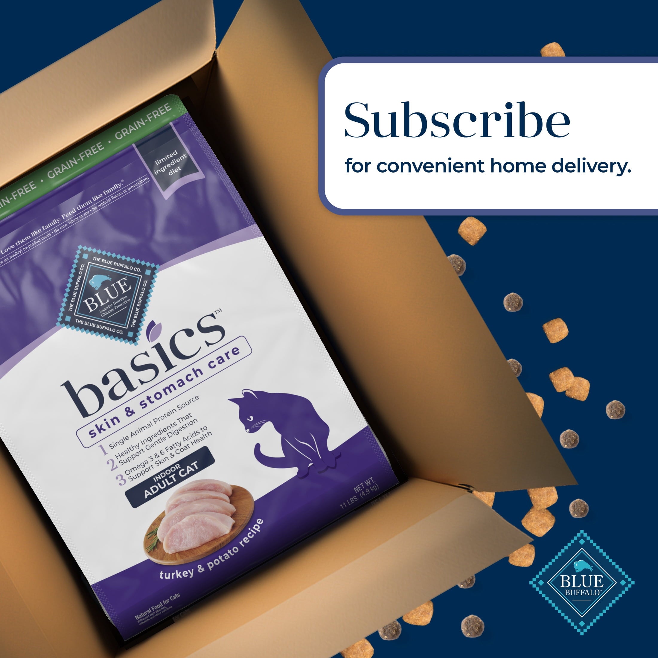 Blue Buffalo Basics Grain-Free Dry Cat Food Skin & Stomach Care, Turkey & Potato, 11-lb. Bag